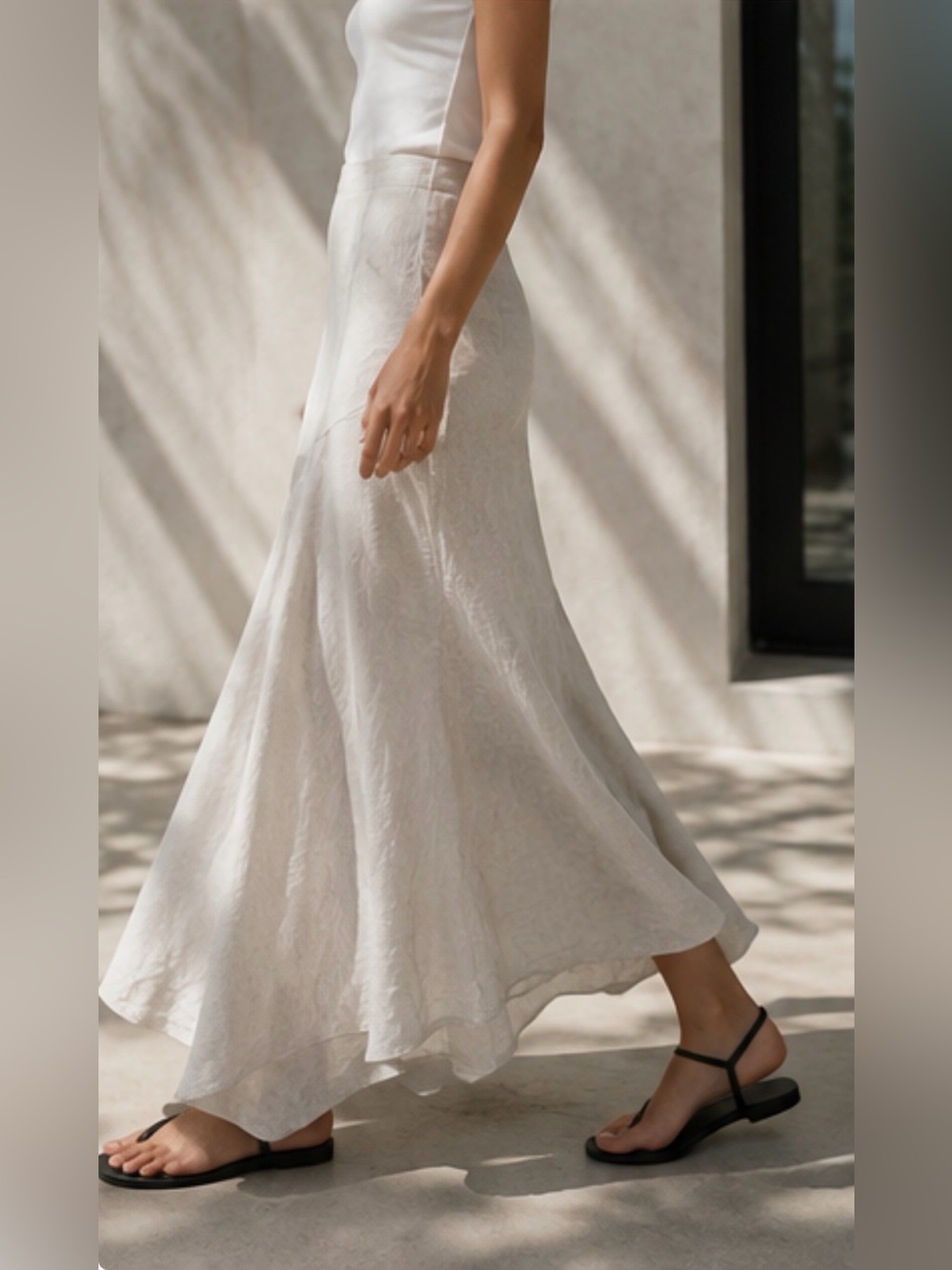 Theory 100% Linen Asymmetrical Maxi Skirt | Minimalist Ivory Neutral size 2 - Picture 4 of 12